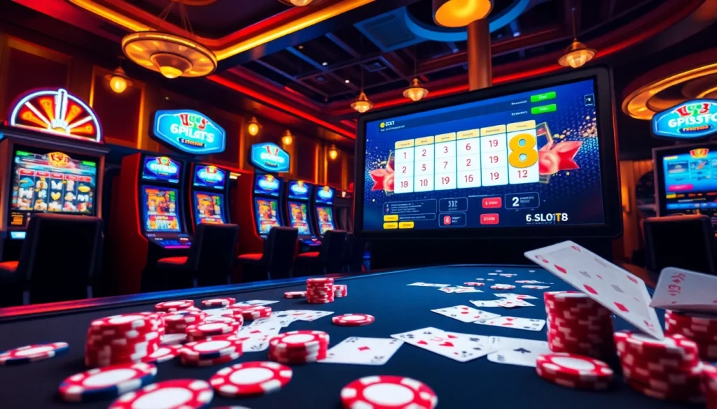 Experience the thrilling atmosphere at 6slots8 com with exciting slot machines and vibrant gaming elements.