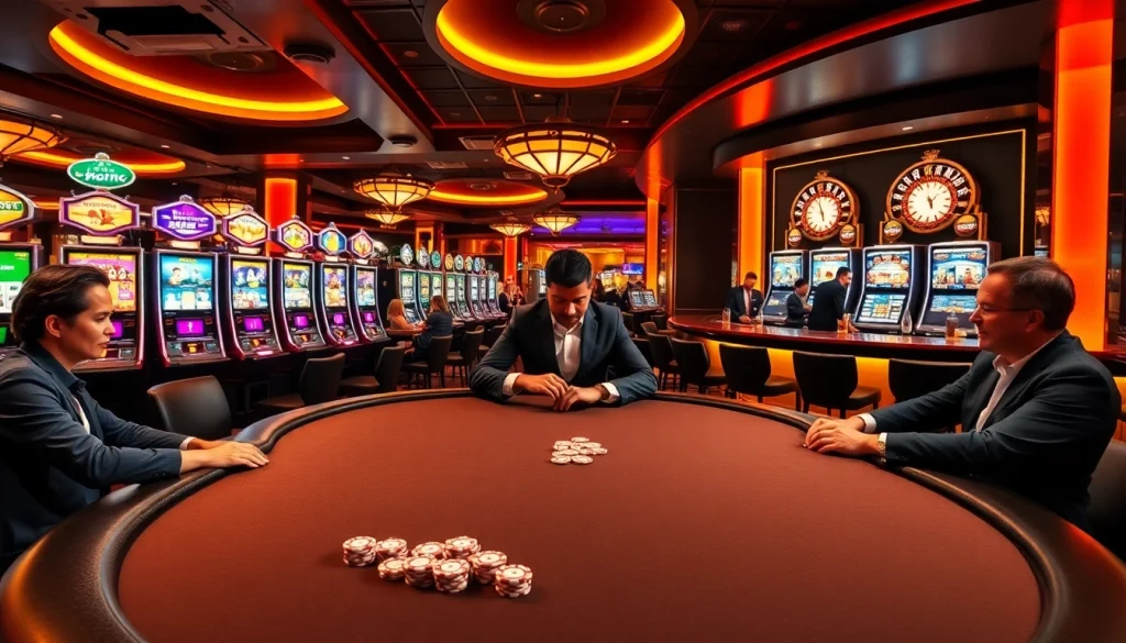 Engaging players at a luxurious casino table showcasing nhà cái jbo elements and vibrant gaming atmosphere.