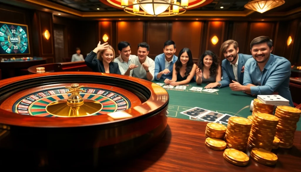 Place your bets at https://mm88.tokyo/ with vibrant casino games featured in an elegant scene.