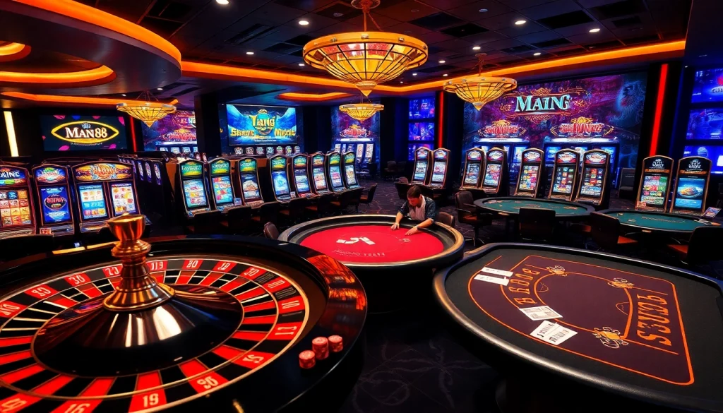 Players engage in intense strategy at Man 88's tables, showcasing thrilling casino action.