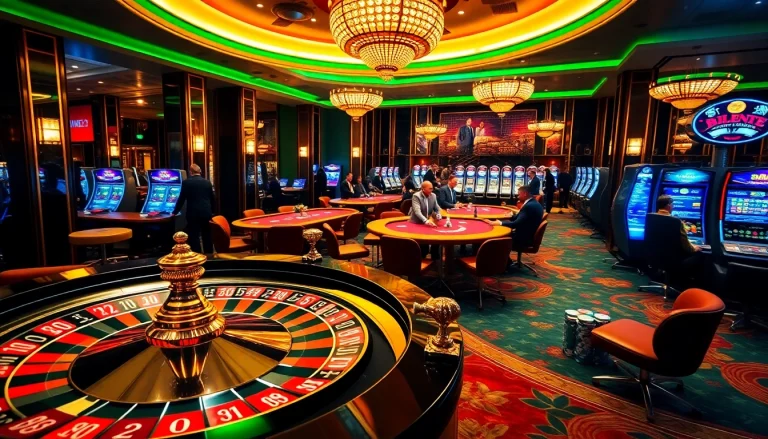 Exciting gambling action at jl55 club showcasing poker, roulette, and vibrant casino décor.