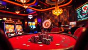 Betting excitement with poker chips and roulette in a luxurious setting, featuring boosterjp strategies.