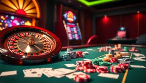 XX88 casino scene with roulette wheel, poker table, and vibrant slot machine ambiance.