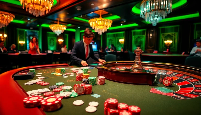 Experience the excitement of winning at home jl55 in a vibrant casino setting with poker chips and cards.