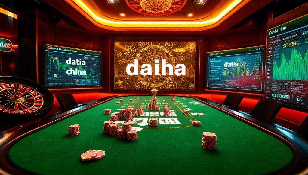 Gamblers analyzing data china statistics while playing at a luxurious casino table.