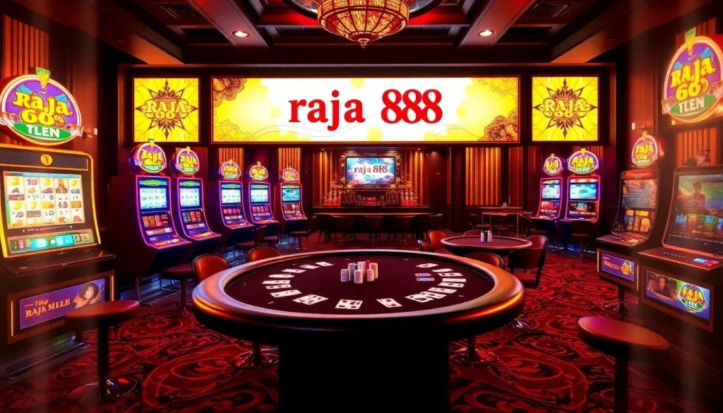 Experience the excitement of raja 88 with vibrantly lit slot machines and a luxury casino setting.