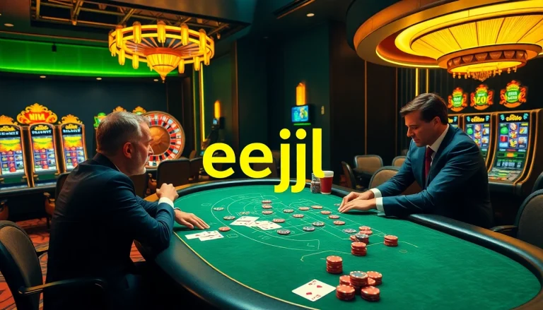 Engage in thrilling eejl gaming with vibrant poker chips and exciting casino atmosphere.