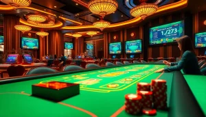 Engaging in a thrilling tài xỉu online game at a luxurious casino table.