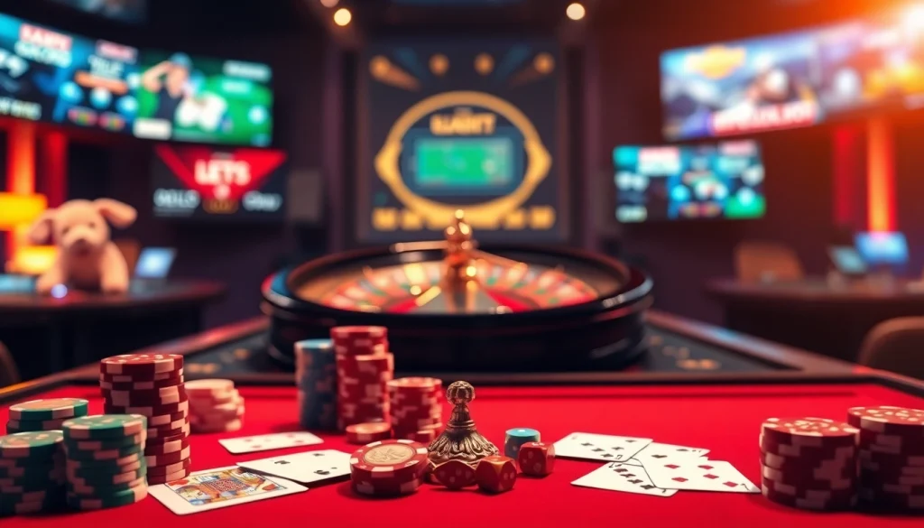 Experience the excitement at Trang chủ BL555 with vibrant casino visuals showcasing tables, cards, and chips.