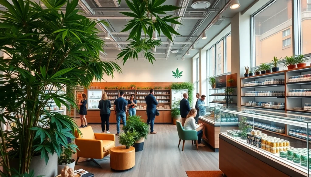 A vibrant cannabis dispensary in Lloret de Mar showcasing Weedmaps Lloret de Mar products, inviting atmosphere.