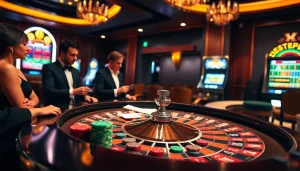Exciting casino atmosphere showcasing KK55 gaming experience with roulette and poker chips.