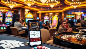 Players engaging with the 24kclub app amidst exciting casino atmosphere.