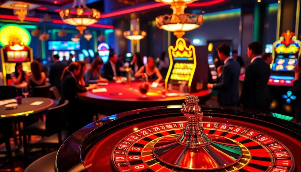 Exciting casino scene with vibrant poker chips and cards representing https://hanoiculturetravel.com/ thrilling gambling atmosphere.