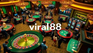 Experience the thrill of viral88 with vibrant casino games, poker tables, and roulette wheels.