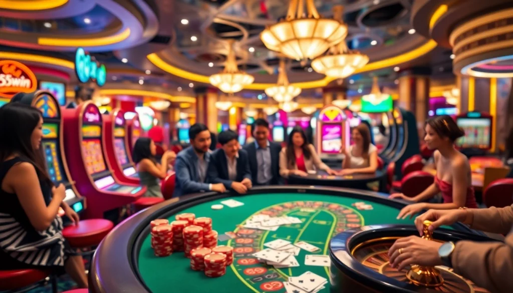 Experience the thrilling atmosphere of 555win with colorful slot machines and engaging games.