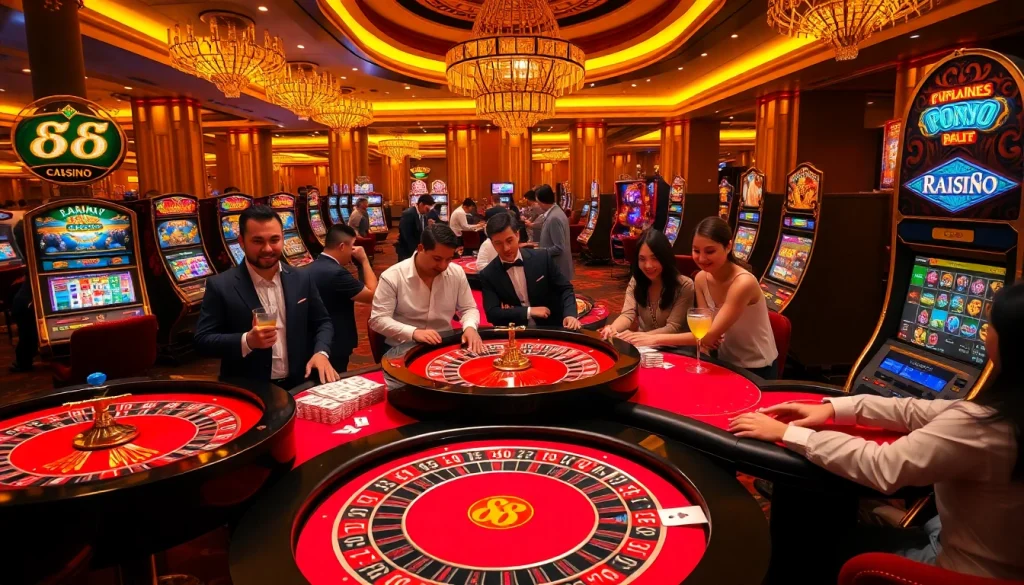 Experience high-stakes excitement at raja 88 casino, featuring vibrant roulette and slot machines.