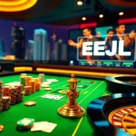 Experience high-stakes poker at EEJL's sophisticated gaming table, filled with excitement and odds.