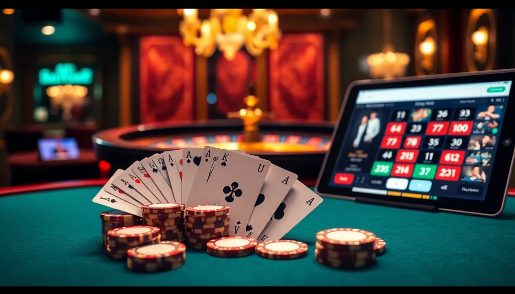 Experience the excitement of winnings at https://bl555.link/ with a vibrant casino scene featuring poker and roulette.