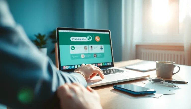 笔记本电脑上展示的 WhatsApp Web 功能，推广快连官网的用户友好体验。