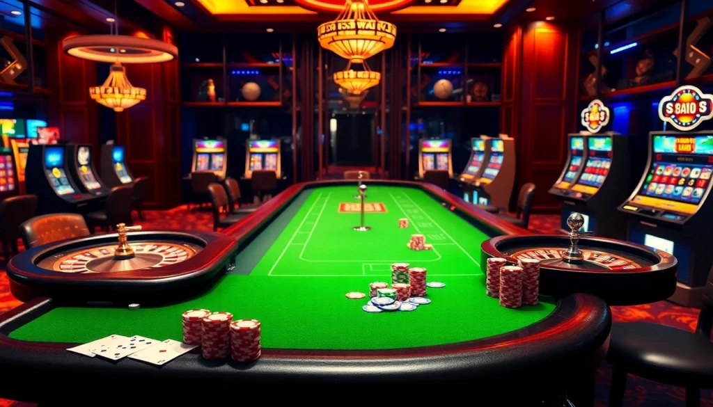 Experience thrilling gameplay at Nhà cái BL555 with vibrant casino tables and dynamic slot machines.