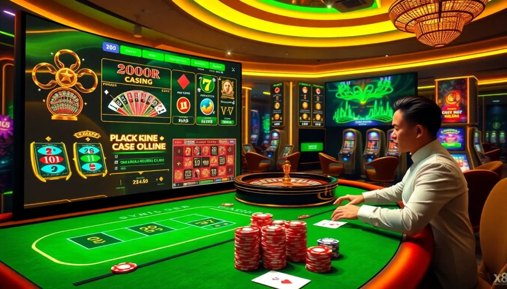Experience thrilling online gaming options at XX88 casino with vibrant poker chips and slot machines.
