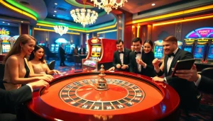 Pahla4d players eagerly placing bets at a roulette table in a luxurious casino.