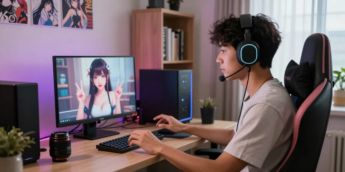 User engaging in a hentai AI chat, showcasing interaction with virtual character in a cozy atmosphere.